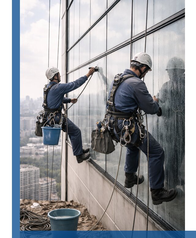 Профессиональная мойка фасадных окон альпинистами в Махачкале