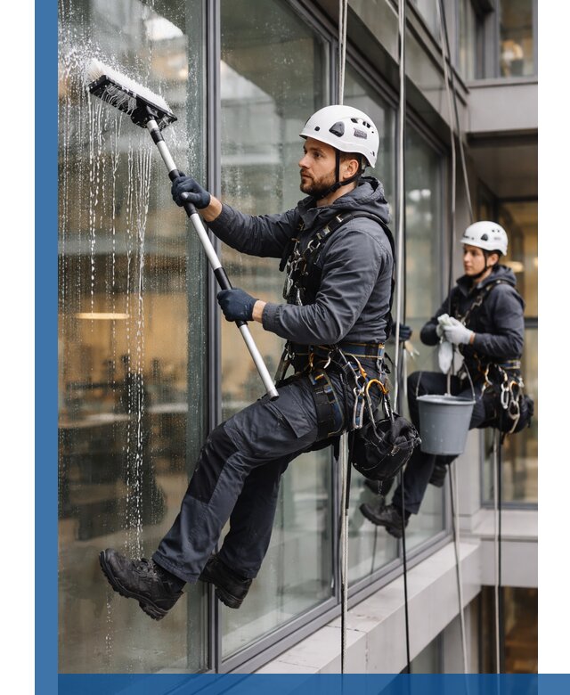 Профессиональная мойка витражей промышленными альпинистами в Махачкале