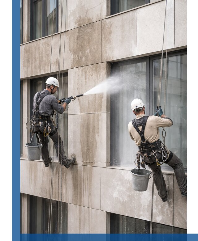 Послестроительная мойка фасада промышленным альпинизмом в Махачкале