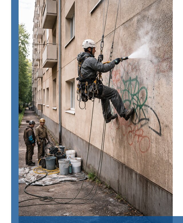 Удаление граффити с фасада в Махачкале без следов и повреждений