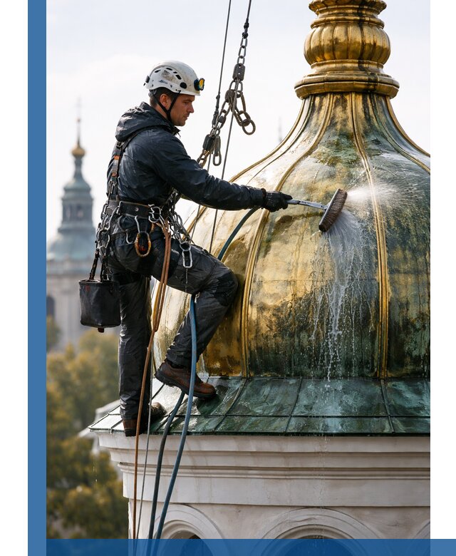 Профессиональная мойка куполов и шпилей высотными альпинистами в Махачкале