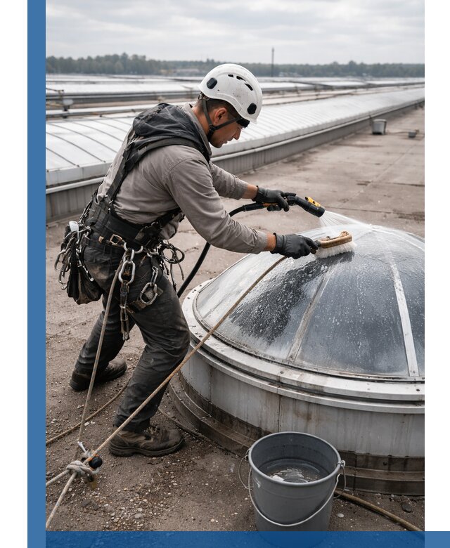 Мойка зенитных фонарей на кровле для промышленных объектов в Махачкале