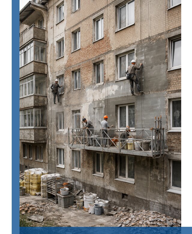 Капитальный ремонт фасада в Махачкале с восстановлением и гидроизоляцией