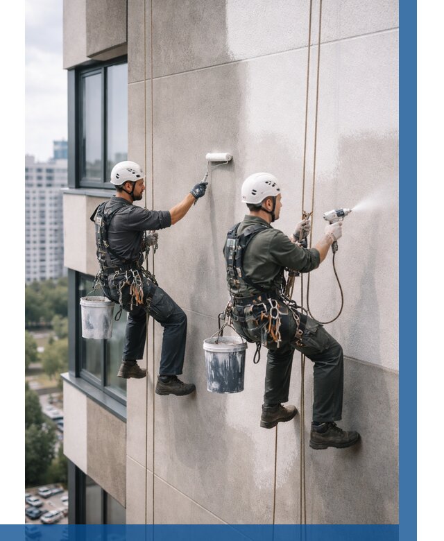 Покраска фасада альпинистами в Махачкале от 311 р. | ВЫСОТНИК-Мхч