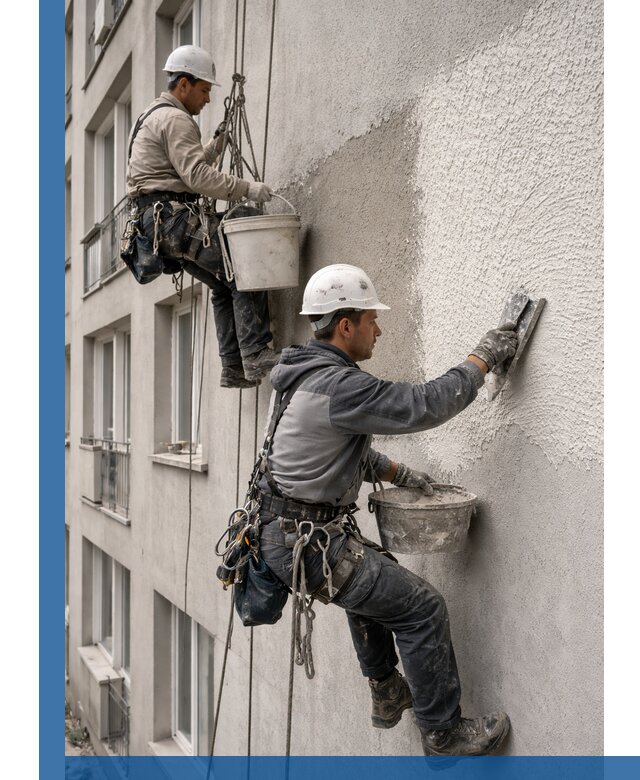 Нанесение декоративной штукатурки короед на фасад в Махачкале