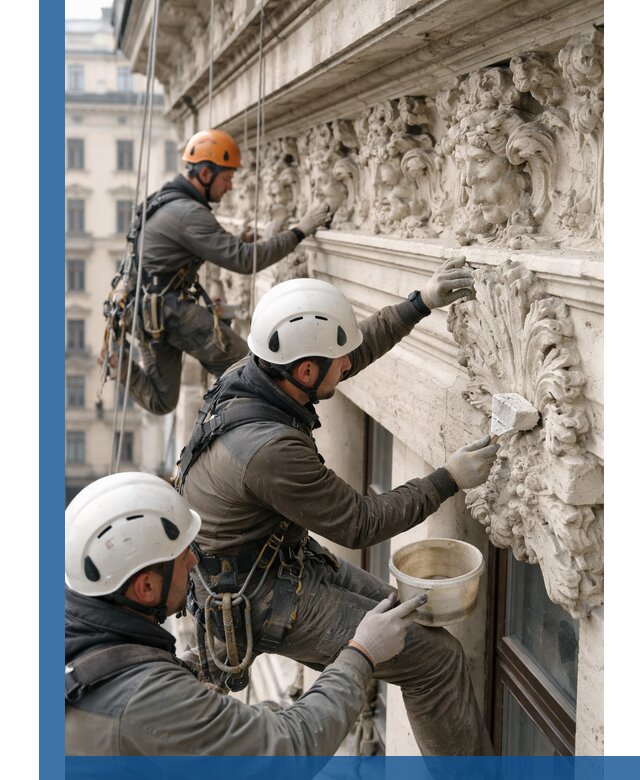 Реставрация фасадной лепнины с высотными работами в Махачкале