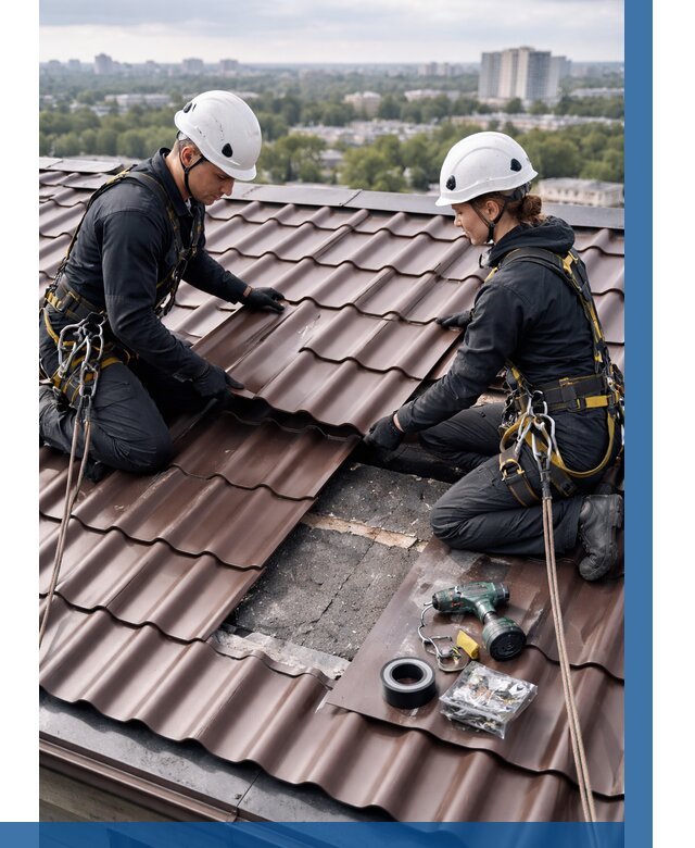 Ремонт металлочерепицы на крыше в Махачкале от 932 р. | ВЫСОТНИК-Мхч