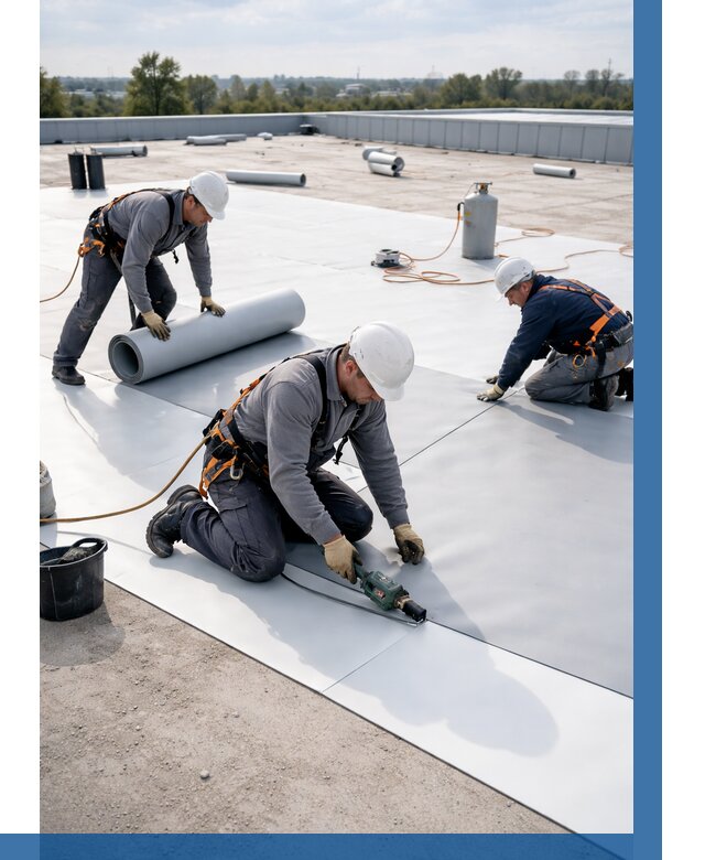 Монтаж мембранной кровли под ключ в Махачкале от 1243 р. | ВЫСОТНИК-Мхч