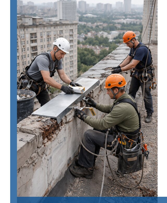 Ремонт парапета на кровле в Махачкале, высотные работы с гарантией