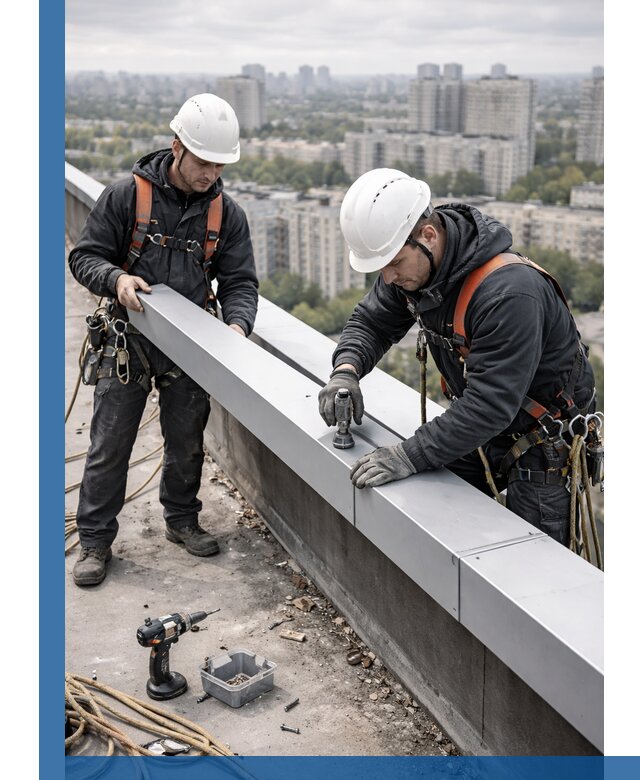 Монтаж парапетных крышек и ограждений кровли в Махачкале