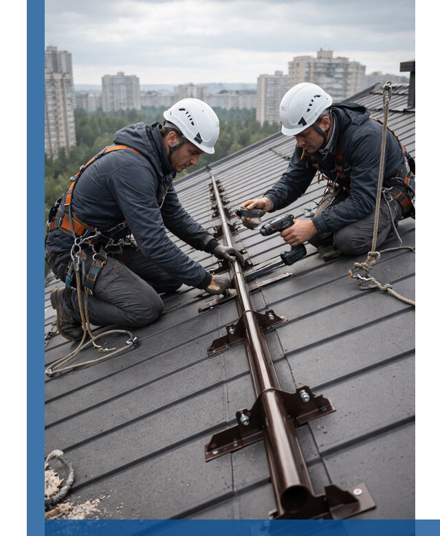 Монтаж снегозадержателей на кровле зданий в Махачкале под ключ