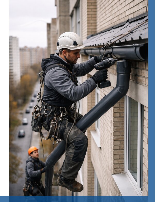 Монтаж водосточной системы на здании в Махачкале от 5178 р. | ВЫСОТНИК-Мхч