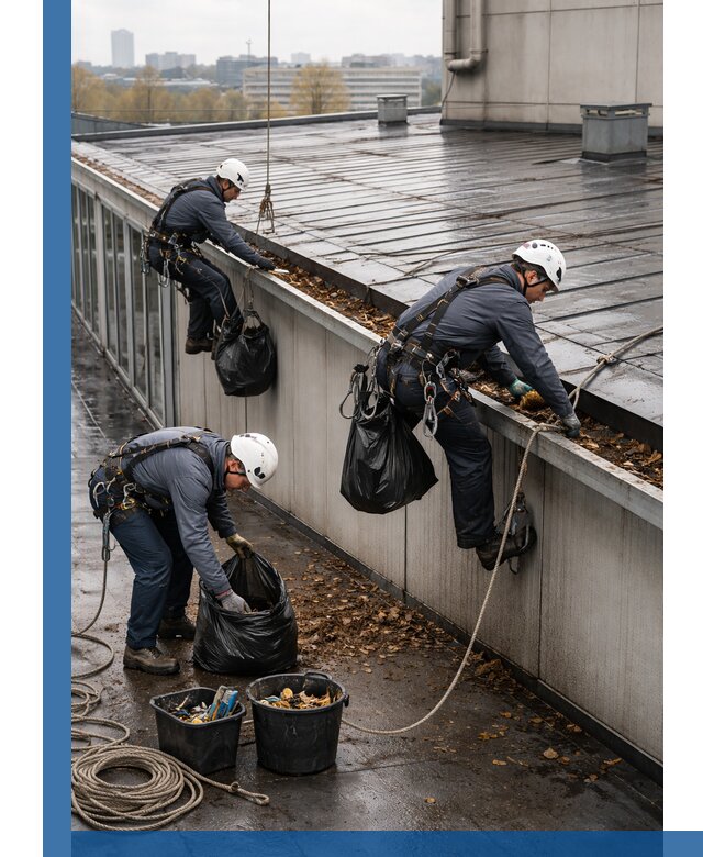Очистка кровли по периметру в Махачкале силами промышленных альпинистов