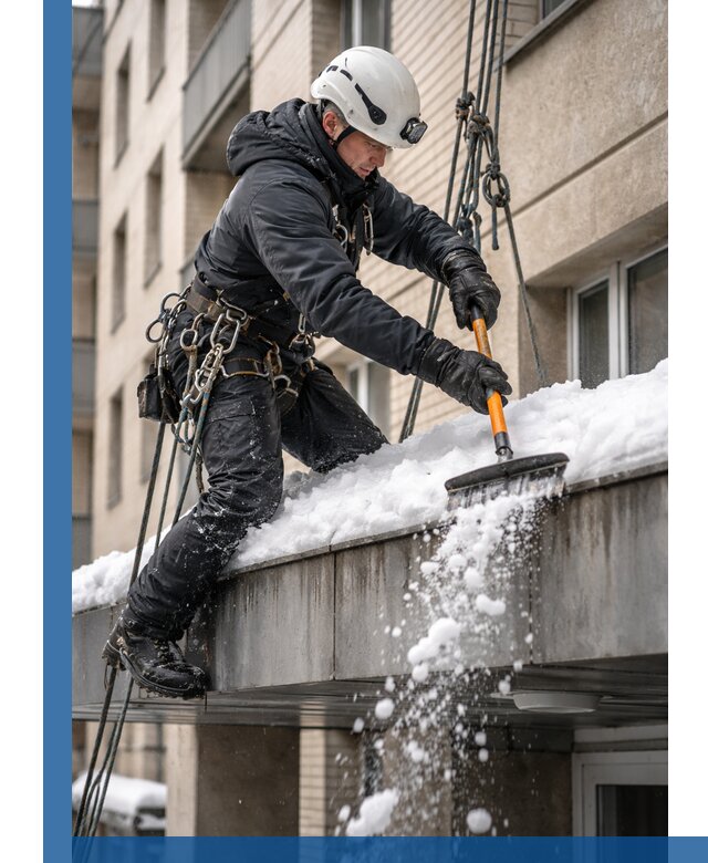 Очистка козырьков от снега в Махачкале круглогодично безопасно