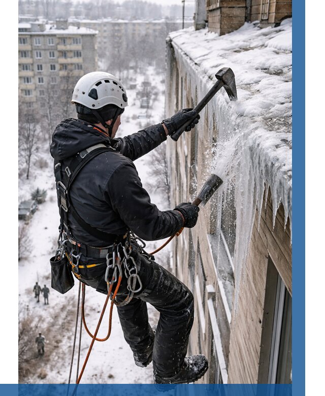 Сбивание сосулек с крыши в Махачкале по цене от 4660 р. | ВЫСОТНИК-Мхч