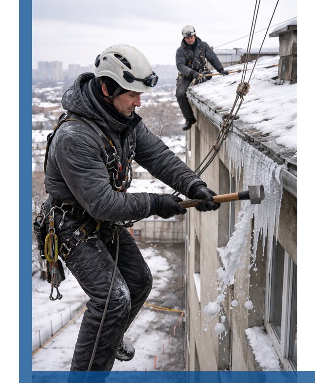 Сбивание и удаление сосулек с крыши в Махачкале безопасно