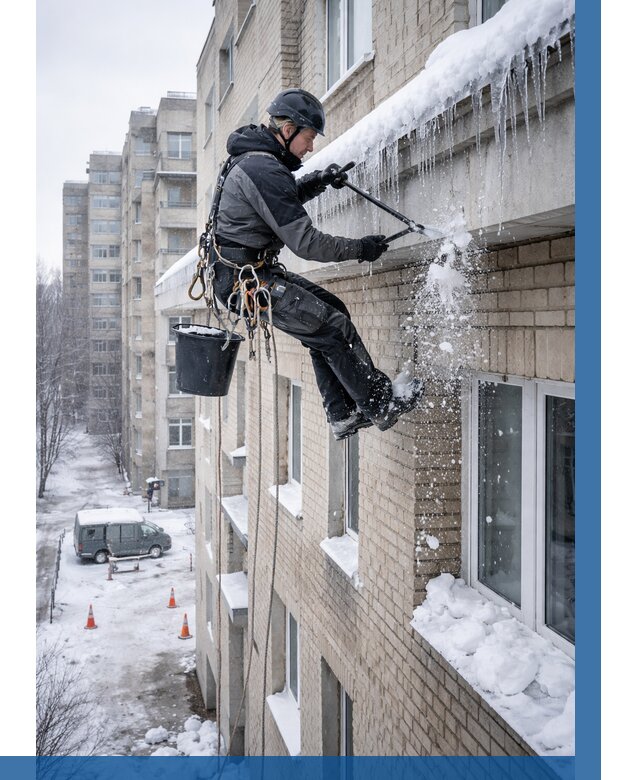 Удаление наледи с карнизов в Махачкале от 362 р. | ВЫСОТНИК-Мхч