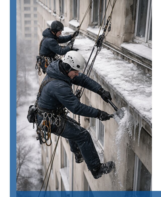 Удаление наледи и сосулек с карнизов в Махачкале профессионально