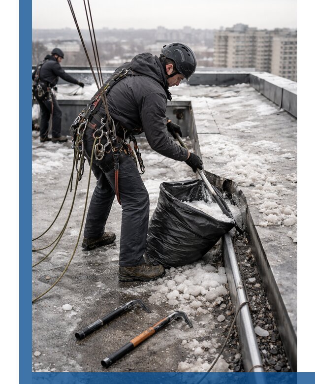 Аварийная очистка кровли в Махачкале от промальпинистов