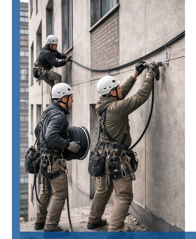 Прокладка кабеля по фасаду в Махачкале, профессиональный монтаж