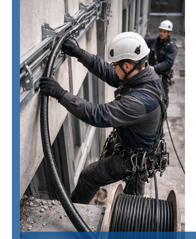 Протяжка кабеля питания на высоте в Махачкале с гарантией безопасности и качества