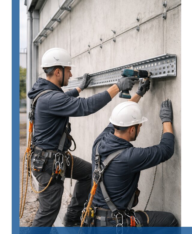 Монтаж кабельных лотков на фасаде зданий в Махачкале с гарантией