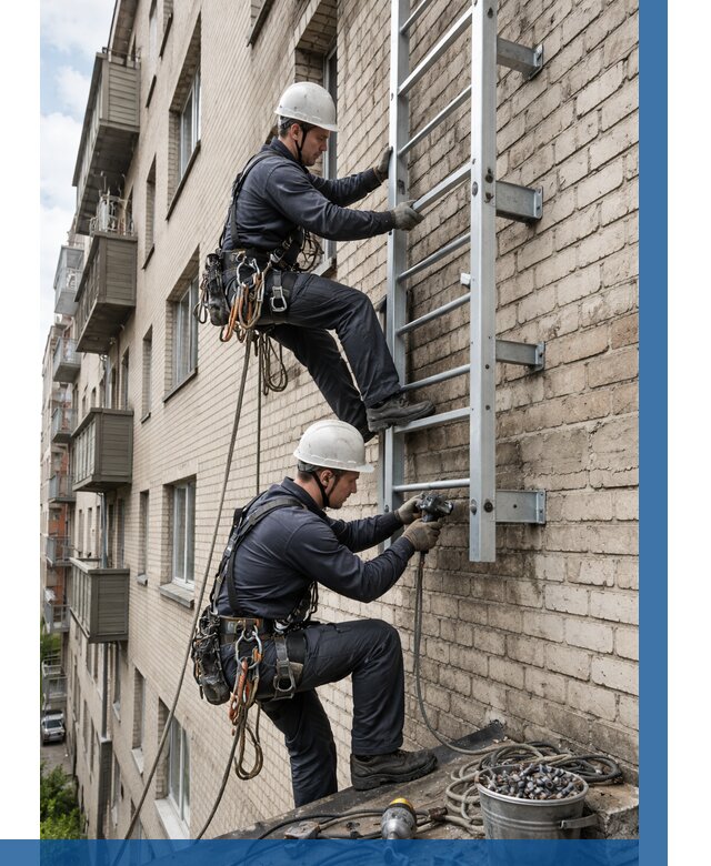 Монтаж пожарной лестницы в Махачкале от 25888 р заказать у ВЫСОТНИК-Мхч