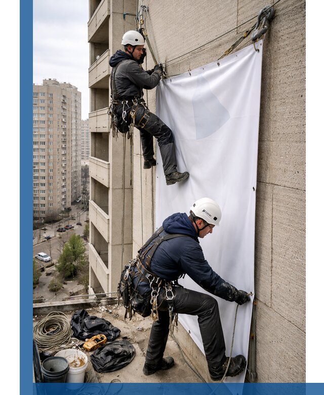 Профессиональный монтаж баннеров на фасаде в Махачкале