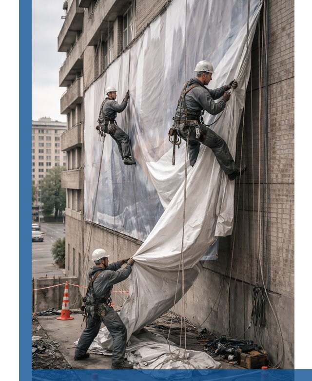 Демонтаж баннеров с фасада в Махачкале оперативно и безопасно