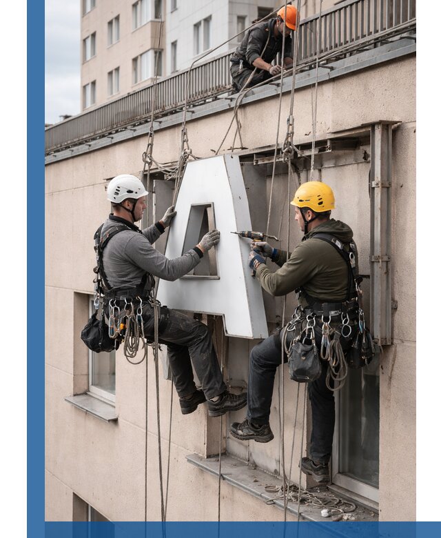 Ремонт и восстановление наружных вывесок на высоте в Махачкале