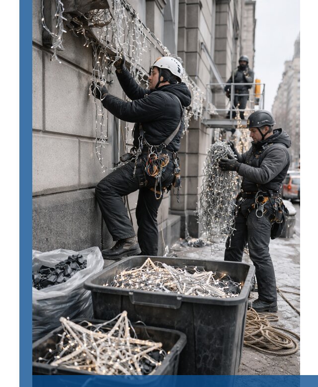 Демонтаж новогоднего оформления и гирлянд в Махачкале