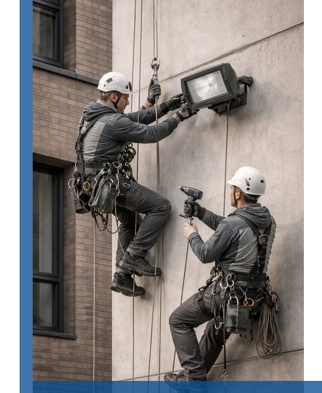 Профессиональный монтаж фасадных прожекторов в Махачкале под ключ