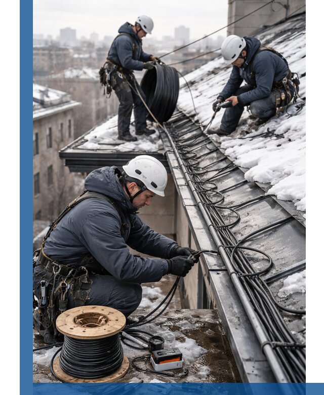 Монтаж греющего кабеля на кровле в Махачкале под ключ