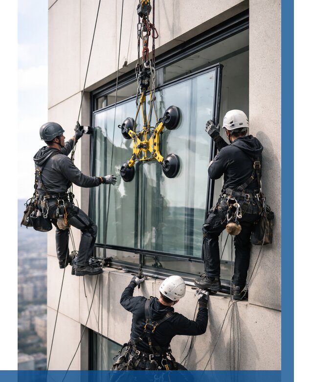 Монтаж стеклопакетов на высоте в Махачкале от 3314 р. | ВЫСОТНИК-Мхч