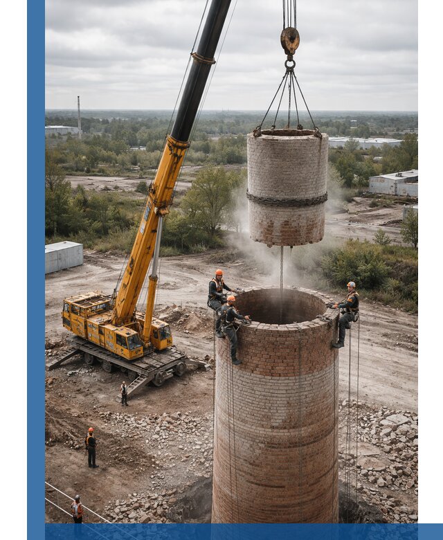 Демонтаж дымовой трубы в Махачкале с гарантиями безопасности
