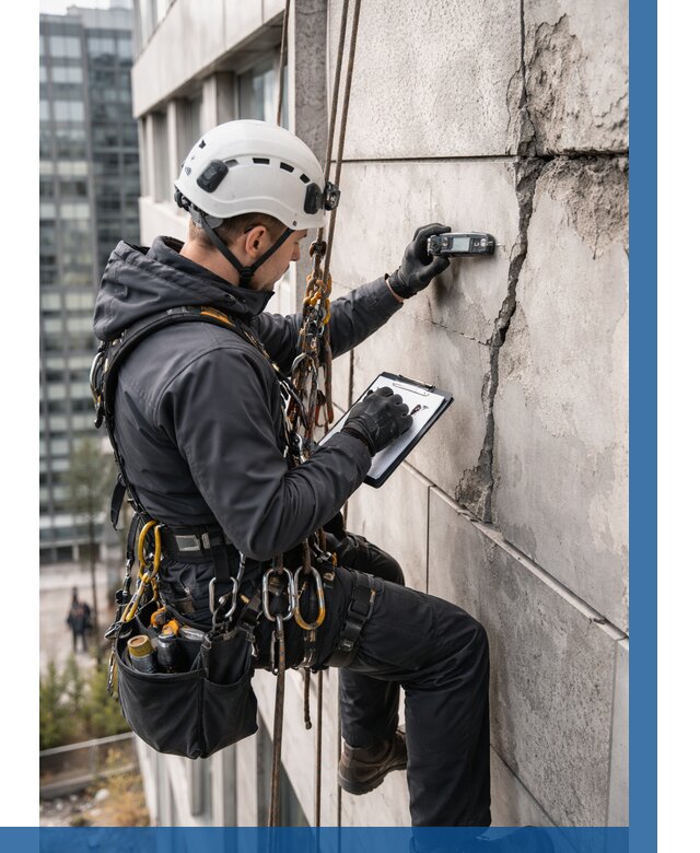 Обследование фасада альпинистами в Махачкале от 124 р. | ВЫСОТНИК-Мхч