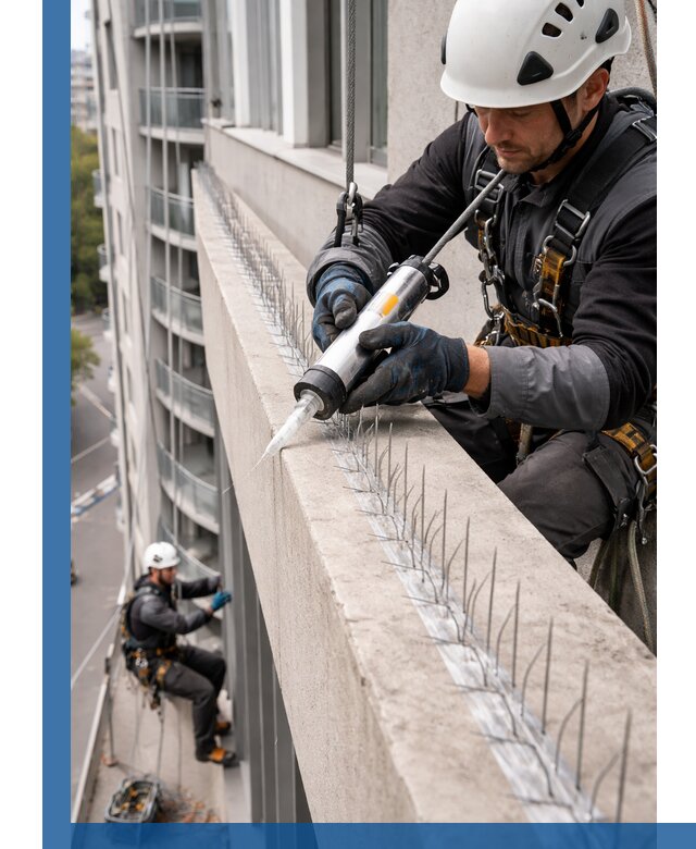 Установка шипов от птиц на фасадах и кровлях в Махачкале